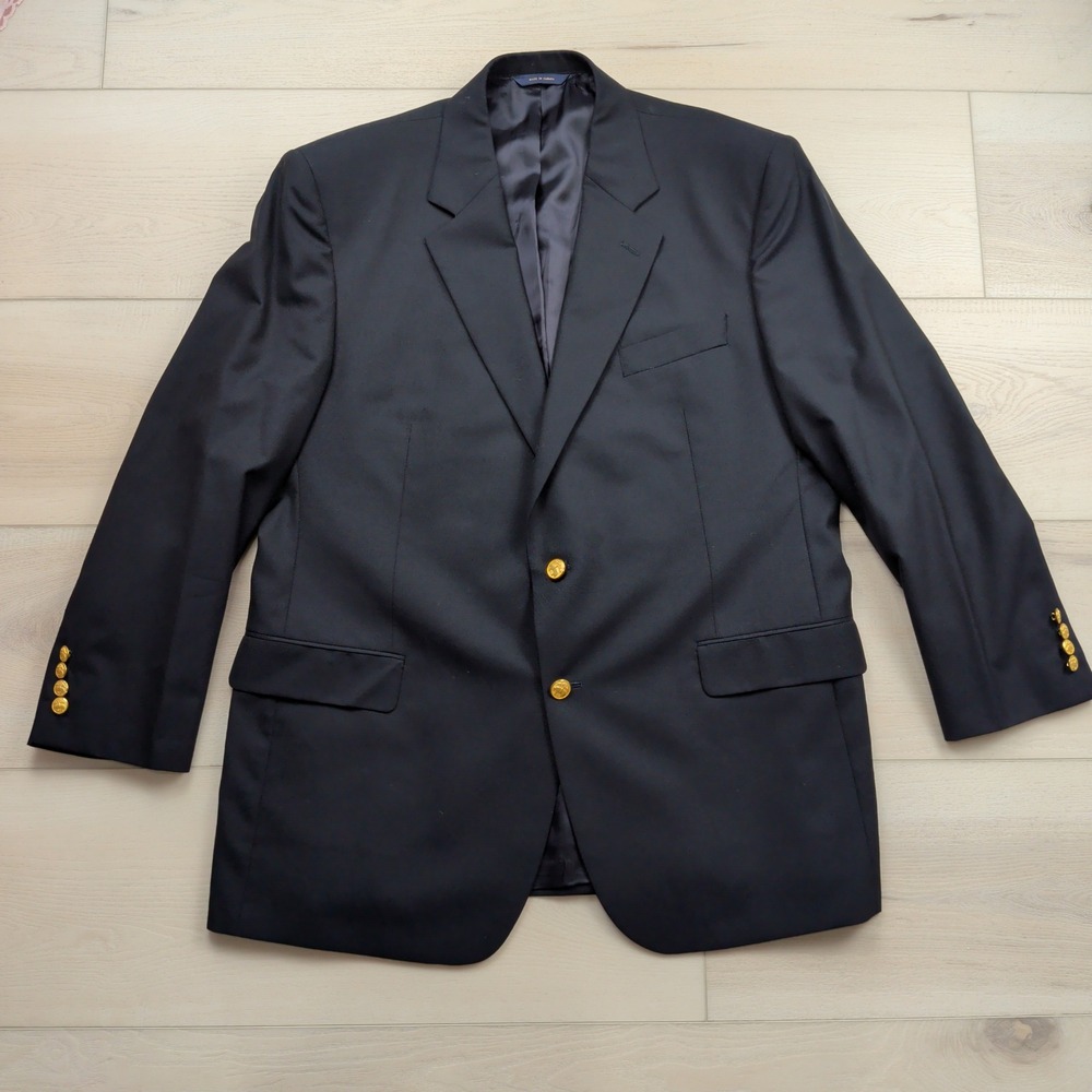 Brooks Brothers 1818 Madison Loro Piana Black Wool Blazer Gold Buttons 45R